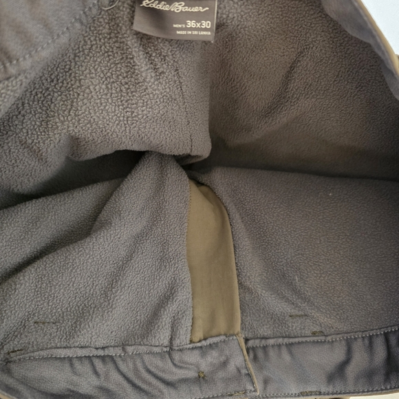 Eddie Bauer Olive Fleece Lined Tech Pants Sz 36×30 Hiking Outdoor Trails Granola - Picture 12 of 16